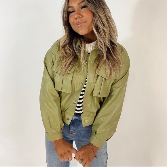 Green Faux Leather Jacket - Picture 3 of 3